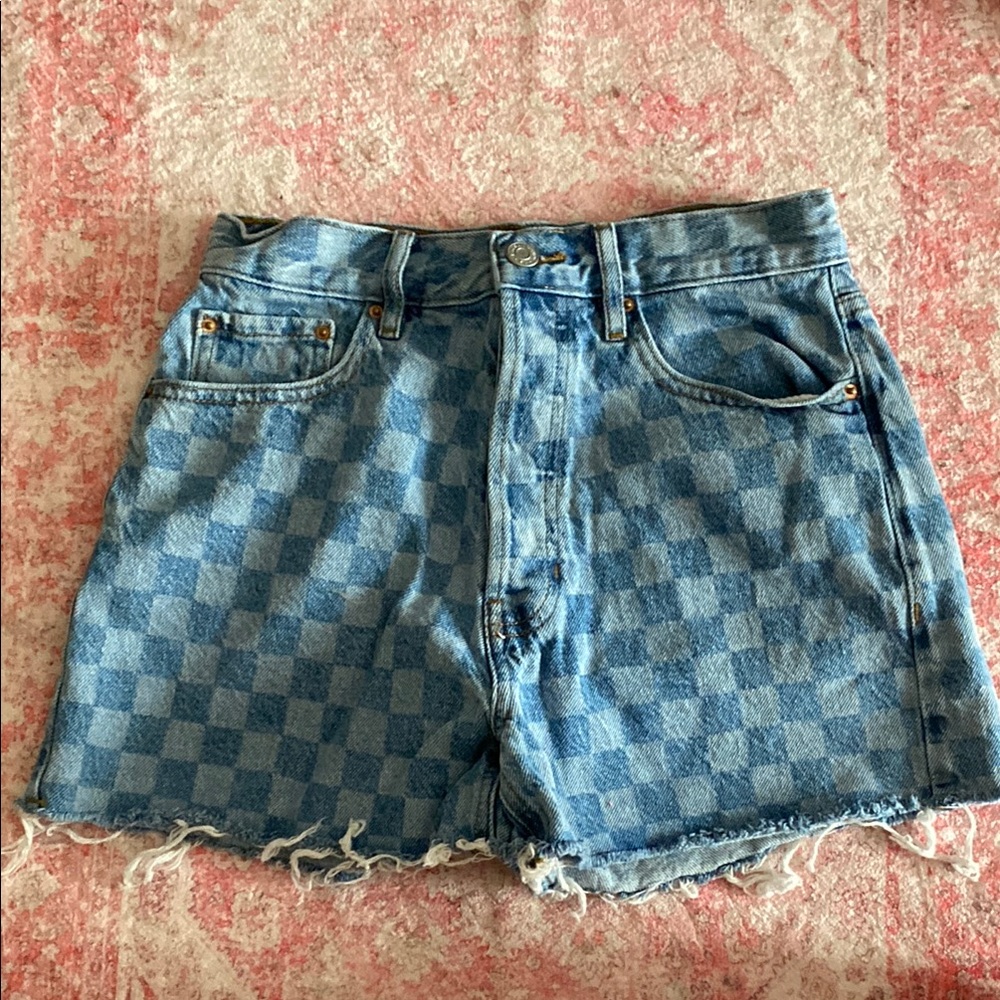 Denim Checkered Women's Shorts